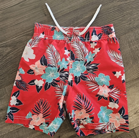 3t Old Navy red floral swim trunk true drawstring waist Vacation Beach Pool lake - Picture 1 of 16